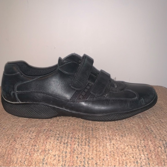 Prada Men's Black Leather Strap Sneakers - Picture 1 of 15
